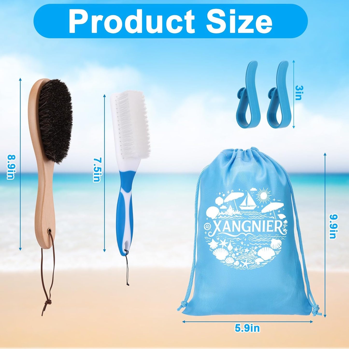 Sand Remover Brush Kits for Beach,Beach Vacation Essentials for Kids Women,Beach Accessories Must Haves for Summer Trip Camping Necessities&Supplies-With Hooks to Hang on the Bogg Bag,5Pcs