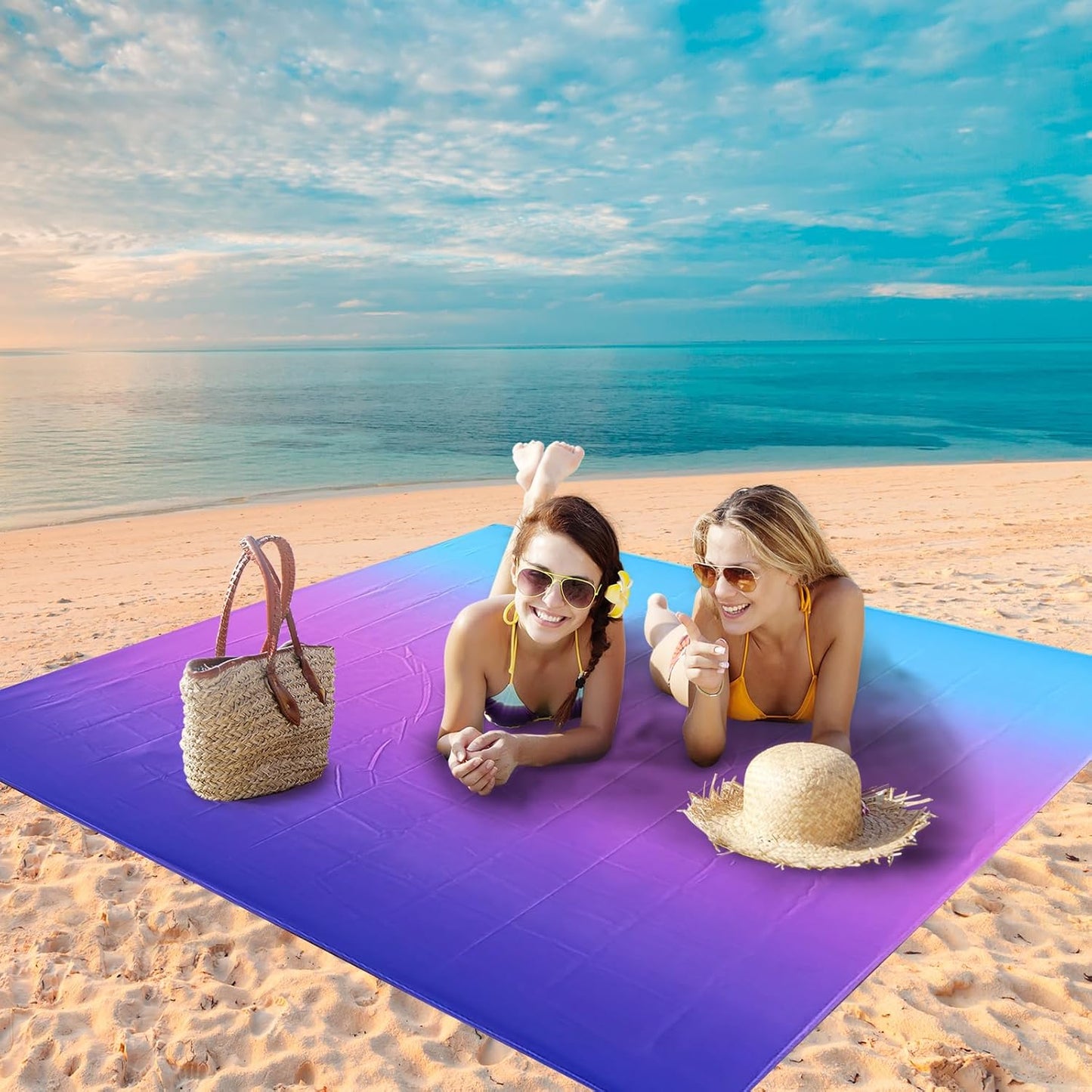 Beach Blanket Waterproof Sandproof Beach Mat 79" X 83"/10'X9'For 2-8 Adults Quick Drying Outdoor Picnic Mat Beach Accessories for Travel, Camping, Hiking