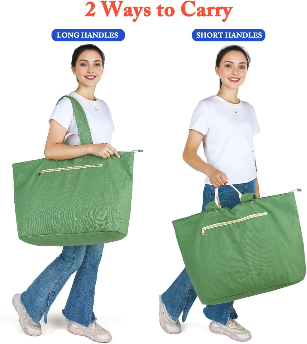 Beach Bags Waterproof Sandproof for Women, Large Canvas Pool Bag with Leakproof Wet Pocket & Zipper Cruise Essentials