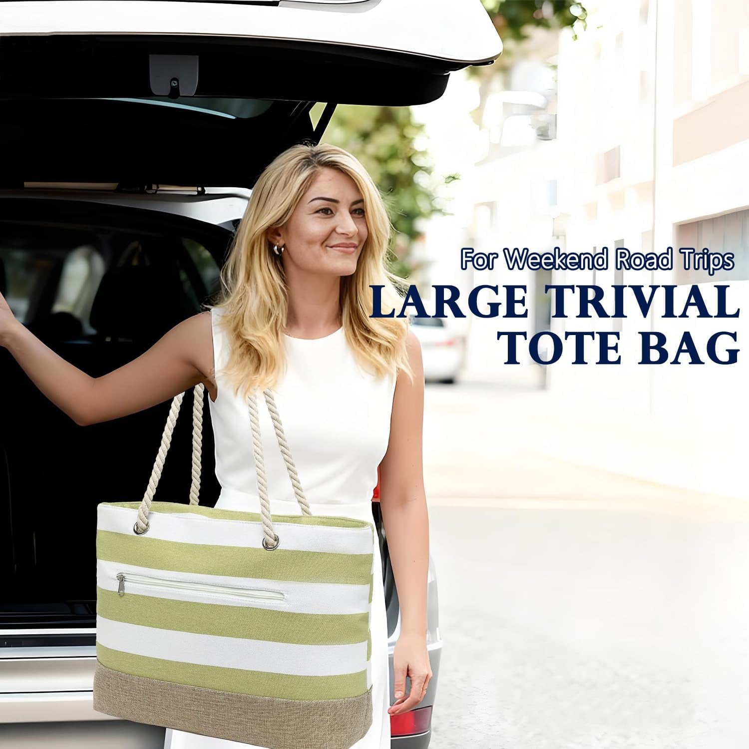 Beach Bags Waterproof Sandproof for Women, Large Canvas Pool Bag with Leakproof Wet Pocket & Zipper Cruise Essentials