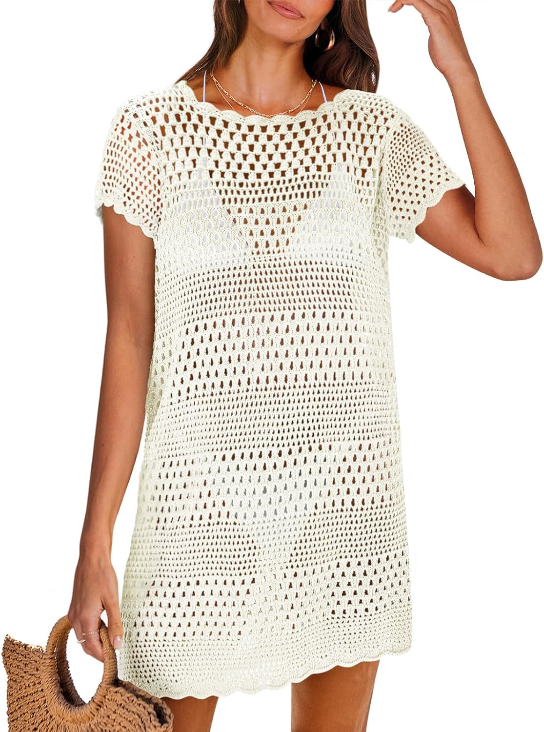 Women'S Swimsuit Cover Ups, Mesh Knit Crochet Hollow Out, Bathing Suit for Summer Vacation, Beach Swimwear