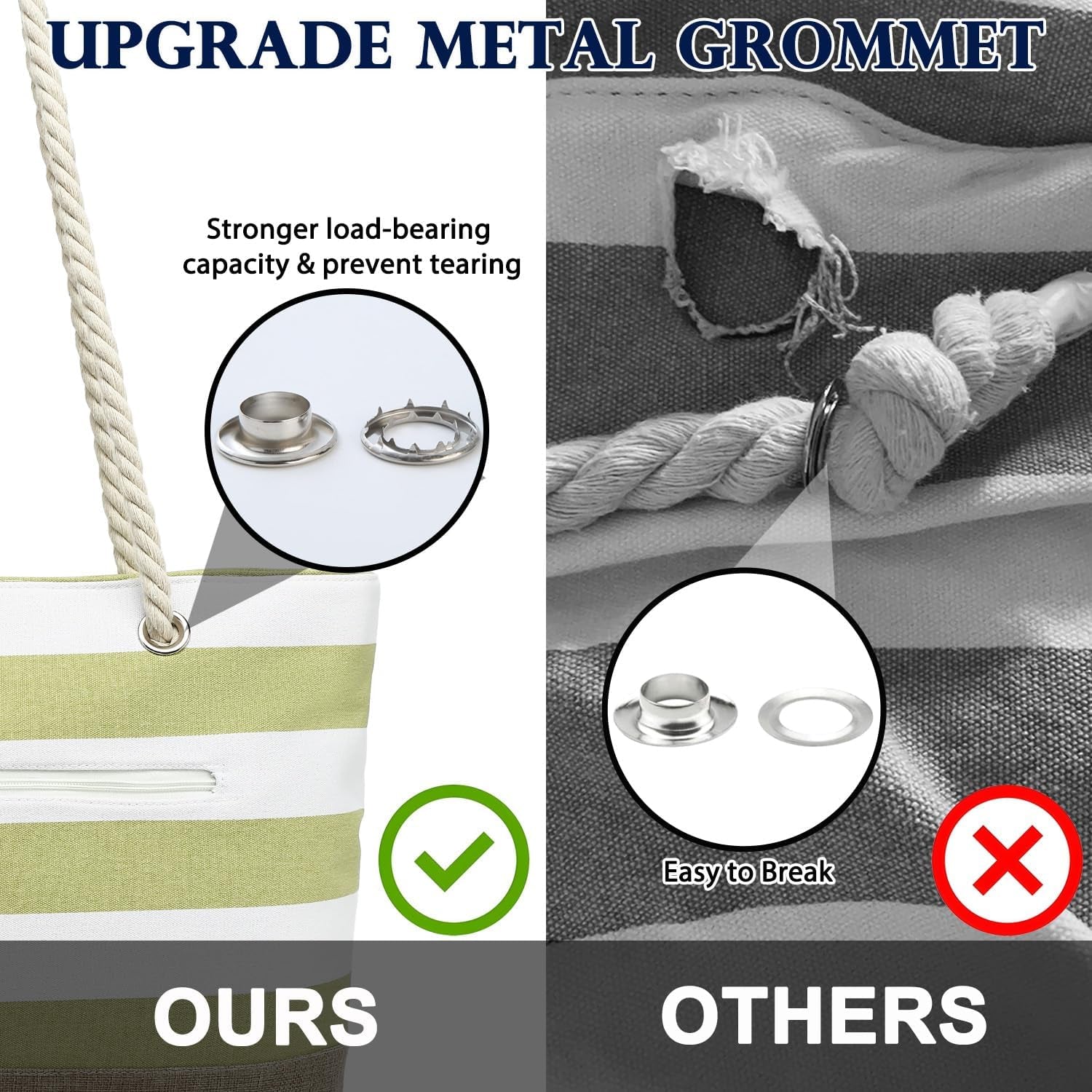 Beach Bags Waterproof Sandproof for Women, Large Canvas Pool Bag with Leakproof Wet Pocket & Zipper Cruise Essentials