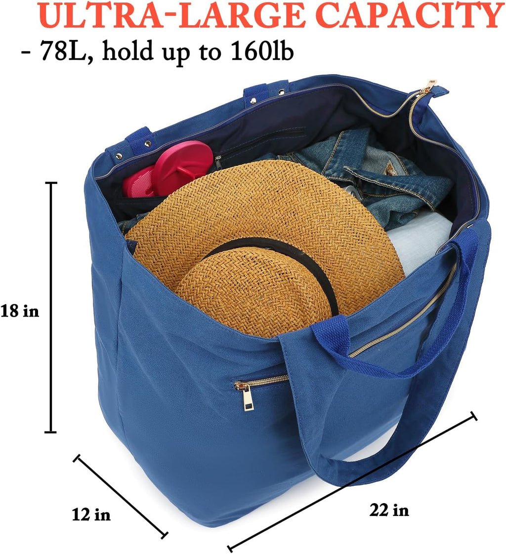 Beach Bags Waterproof Sandproof for Women, Large Canvas Pool Bag with Leakproof Wet Pocket & Zipper Cruise Essentials