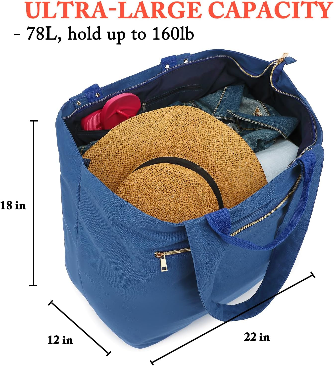 Beach Bags Waterproof Sandproof for Women, Large Canvas Pool Bag with Leakproof Wet Pocket & Zipper Cruise Essentials