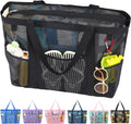 Mesh Beach Bag with Zipper for Women, Large Beach Tote Sandproof Toys Pool Swim Bag Travel Vacation Cruise Essentials