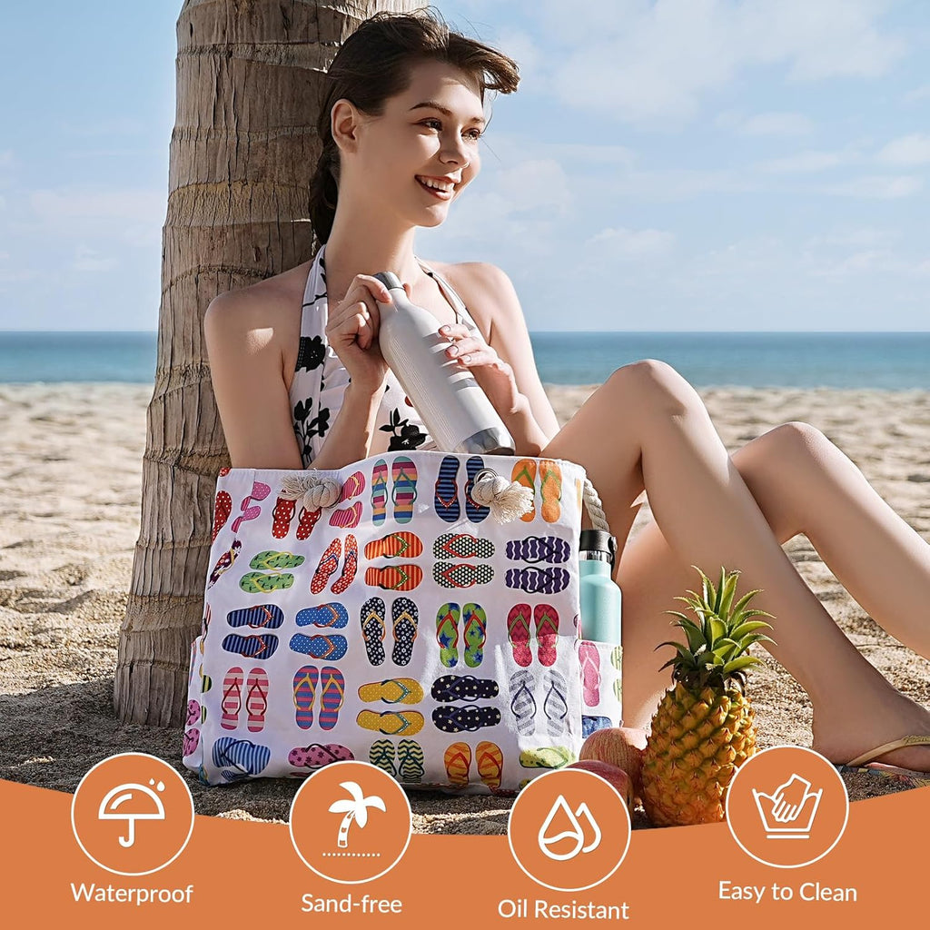 Beach Bag for Women - Large Beach Tote Bag, Beach Bag Waterproof Sandproof, Swim Pool Beach Tote with Zippers