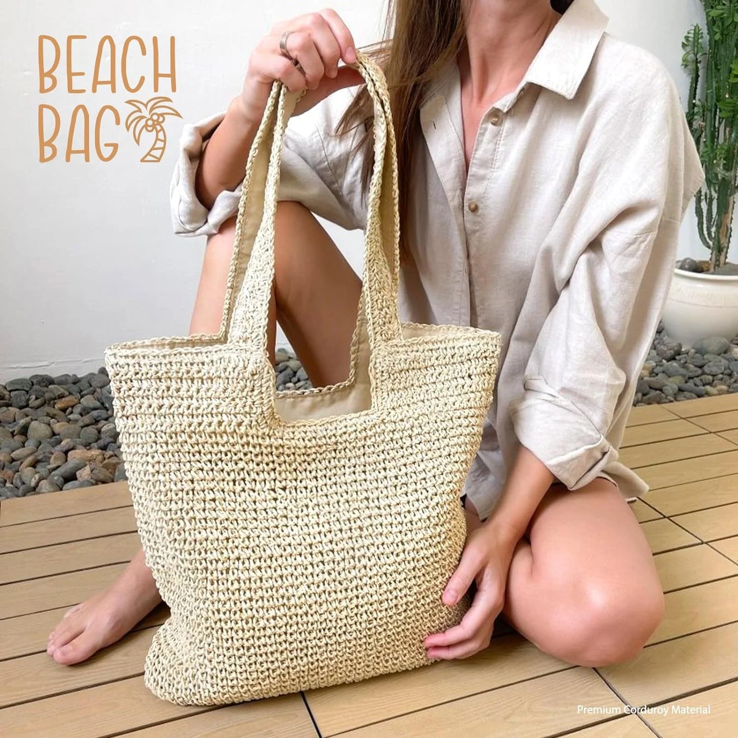 Straw Beach Bag for Women Summer Woven Beach Tote Bag Shoulder Handbags Boho Bag