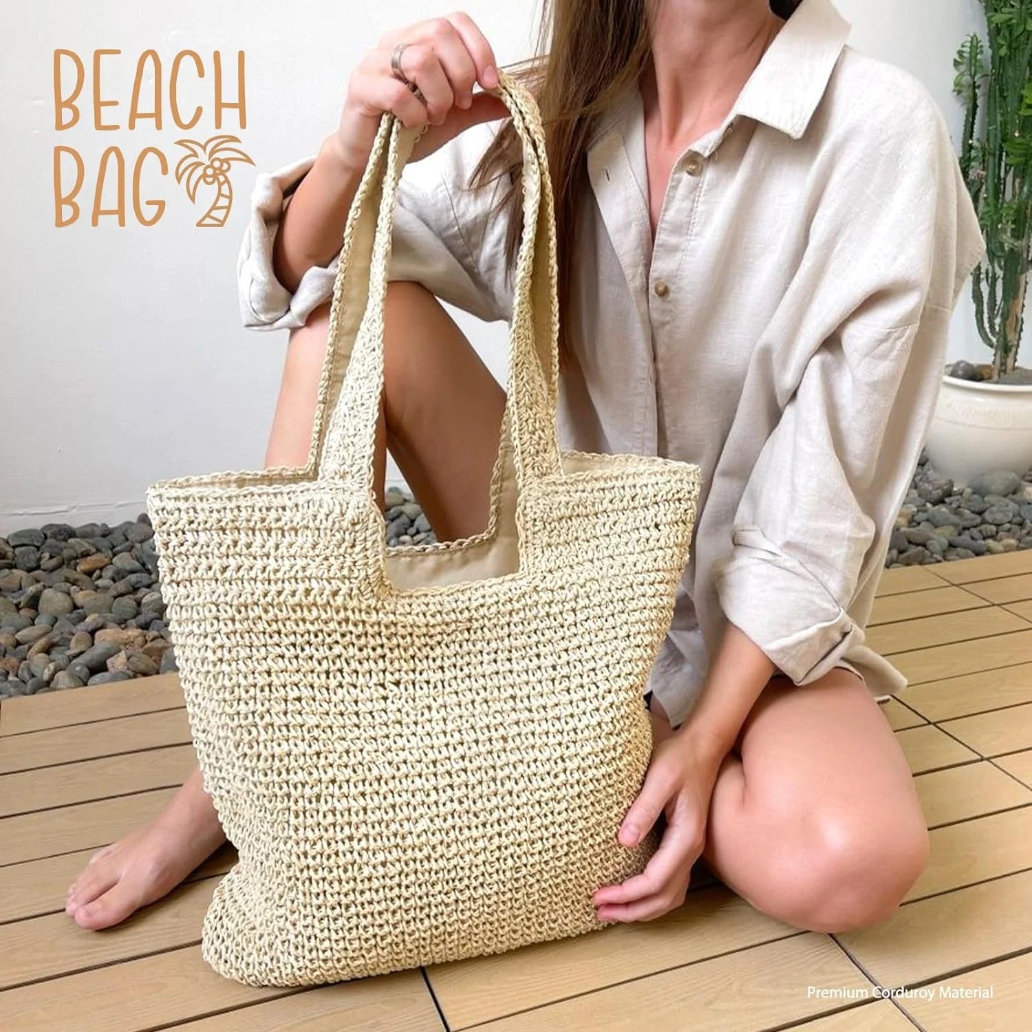 Straw Beach Bag for Women Summer Woven Beach Tote Bag Shoulder Handbags Boho Bag