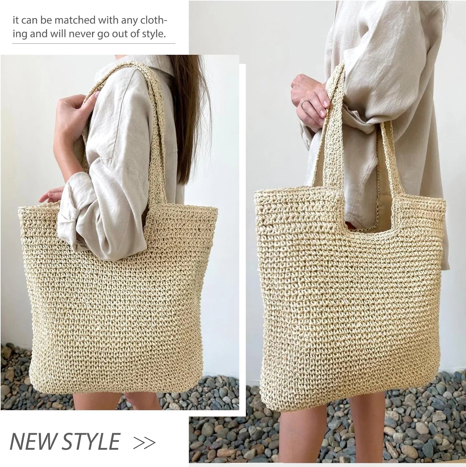 Straw Beach Bag for Women Summer Woven Beach Tote Bag Shoulder Handbags Boho Bag