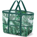 Mesh Beach Bag Rope Handles, Mesh Tote Bag for Women Contains Wicker Oversized Beach Tote Bag with 9 Small Pockets (Green)