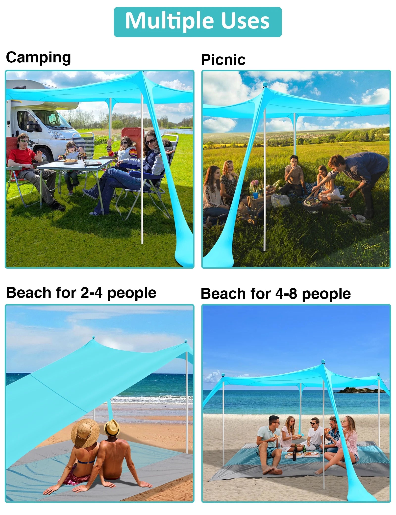 Beach Tent Canopy 10'X10' Beach Tents Sun Shelter 6-8 Person Beach Canopy Tent Sun Shade Easy Setup Pop up Beach Shade Canopy Portable Beach Tent UPF 50+ Waterproof