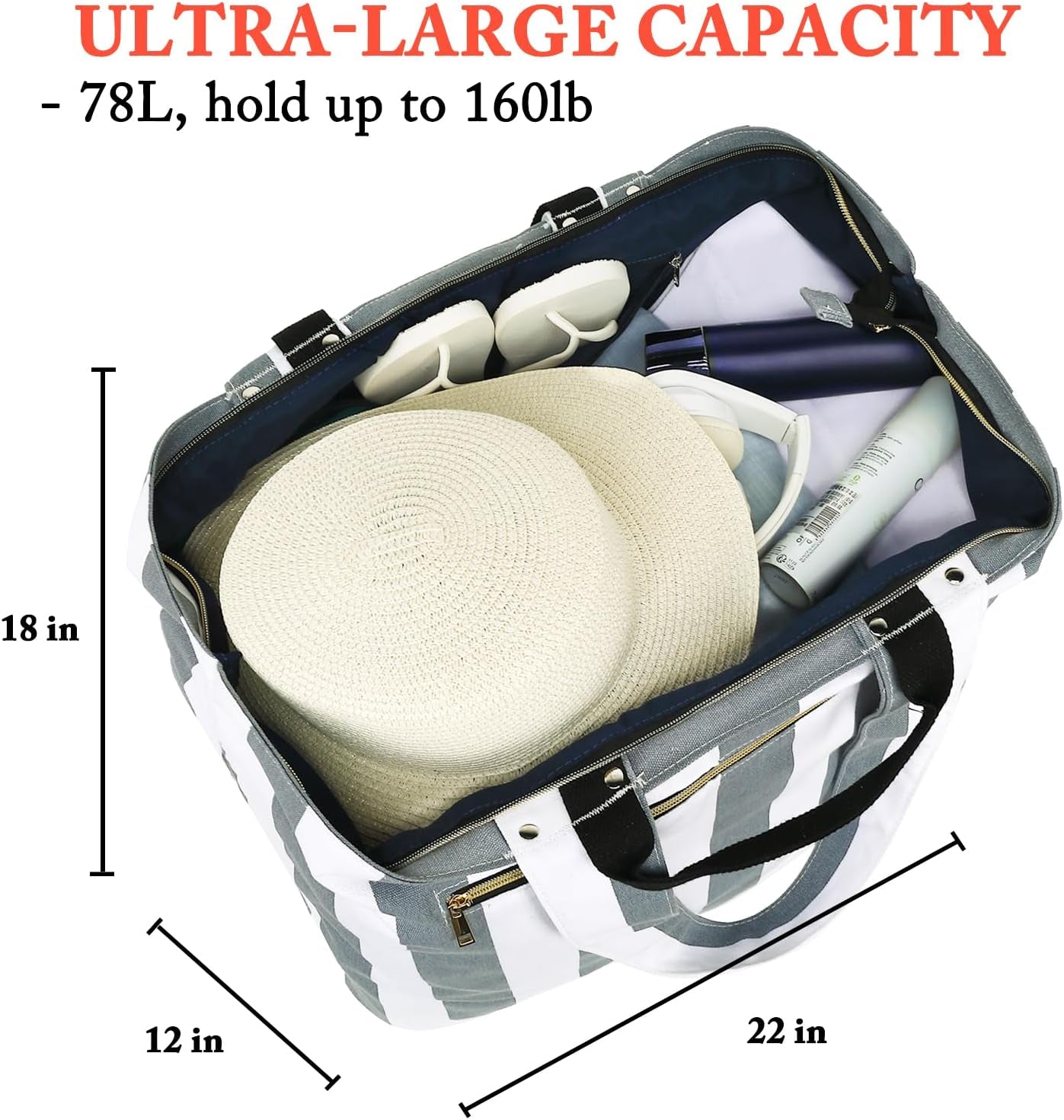 Beach Bags Waterproof Sandproof for Women, Large Canvas Pool Bag with Leakproof Wet Pocket & Zipper Cruise Essentials