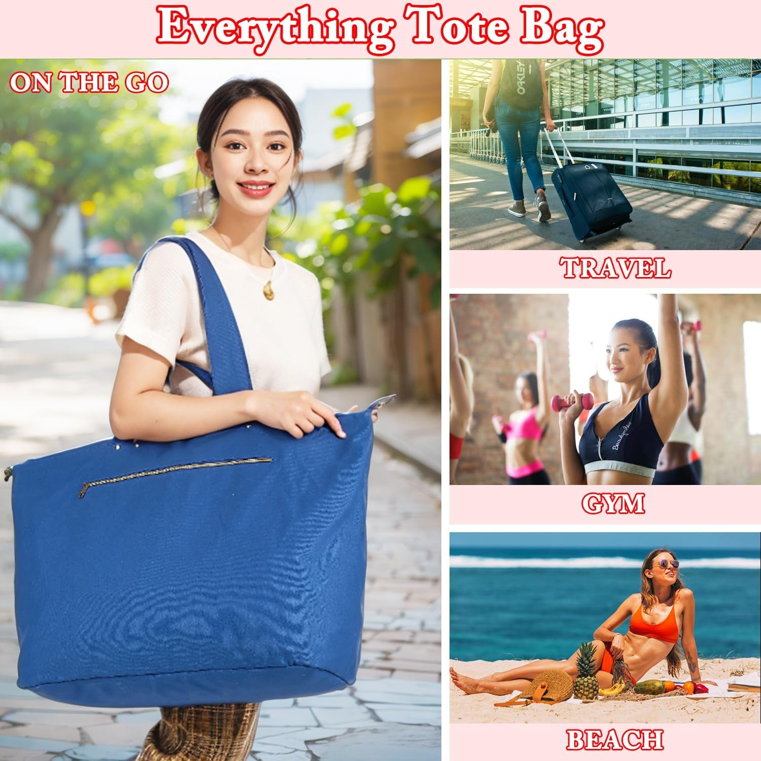 Beach Bags Waterproof Sandproof for Women, Large Canvas Pool Bag with Leakproof Wet Pocket & Zipper Cruise Essentials