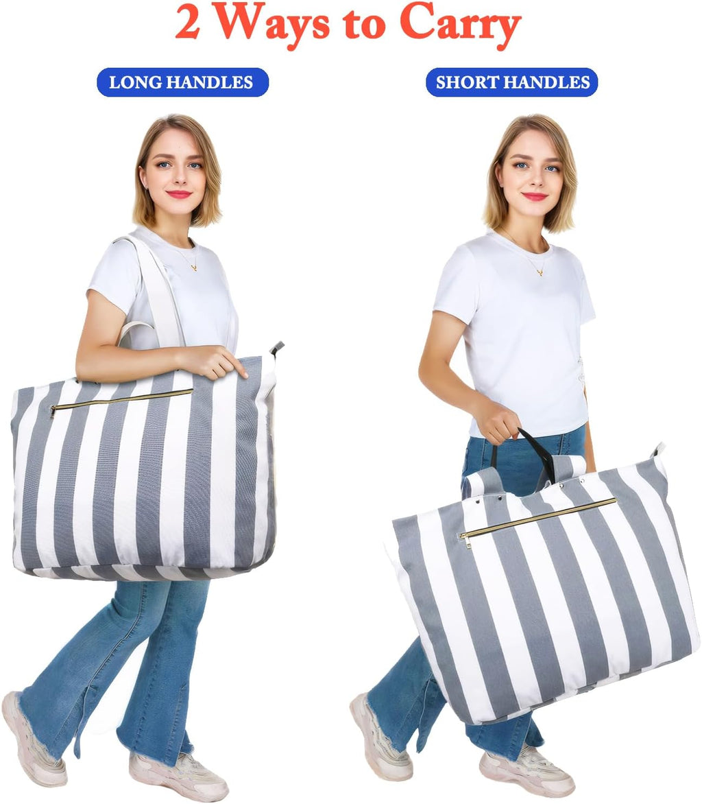 Beach Bags Waterproof Sandproof for Women, Large Canvas Pool Bag with Leakproof Wet Pocket & Zipper Cruise Essentials