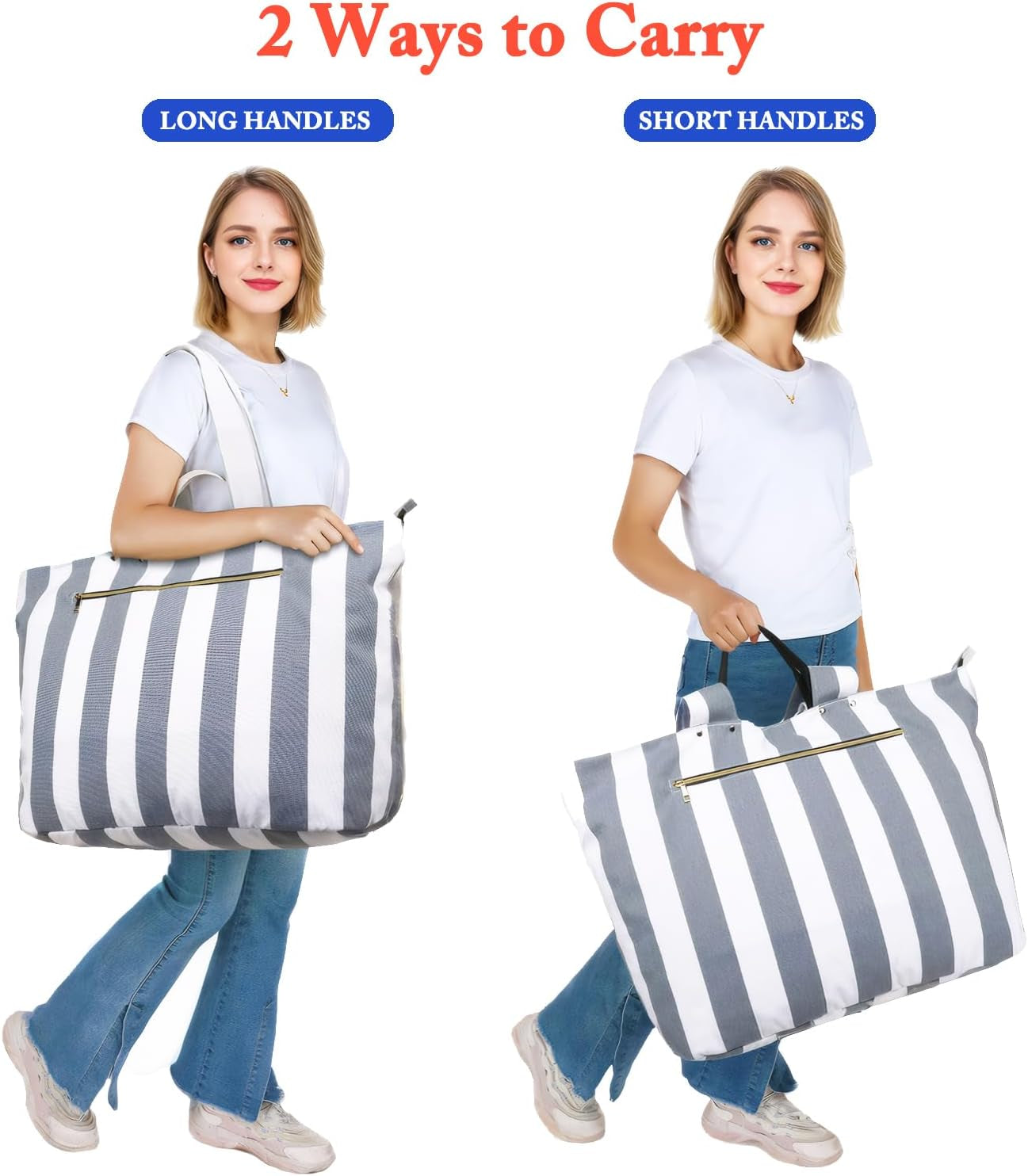 Beach Bags Waterproof Sandproof for Women, Large Canvas Pool Bag with Leakproof Wet Pocket & Zipper Cruise Essentials