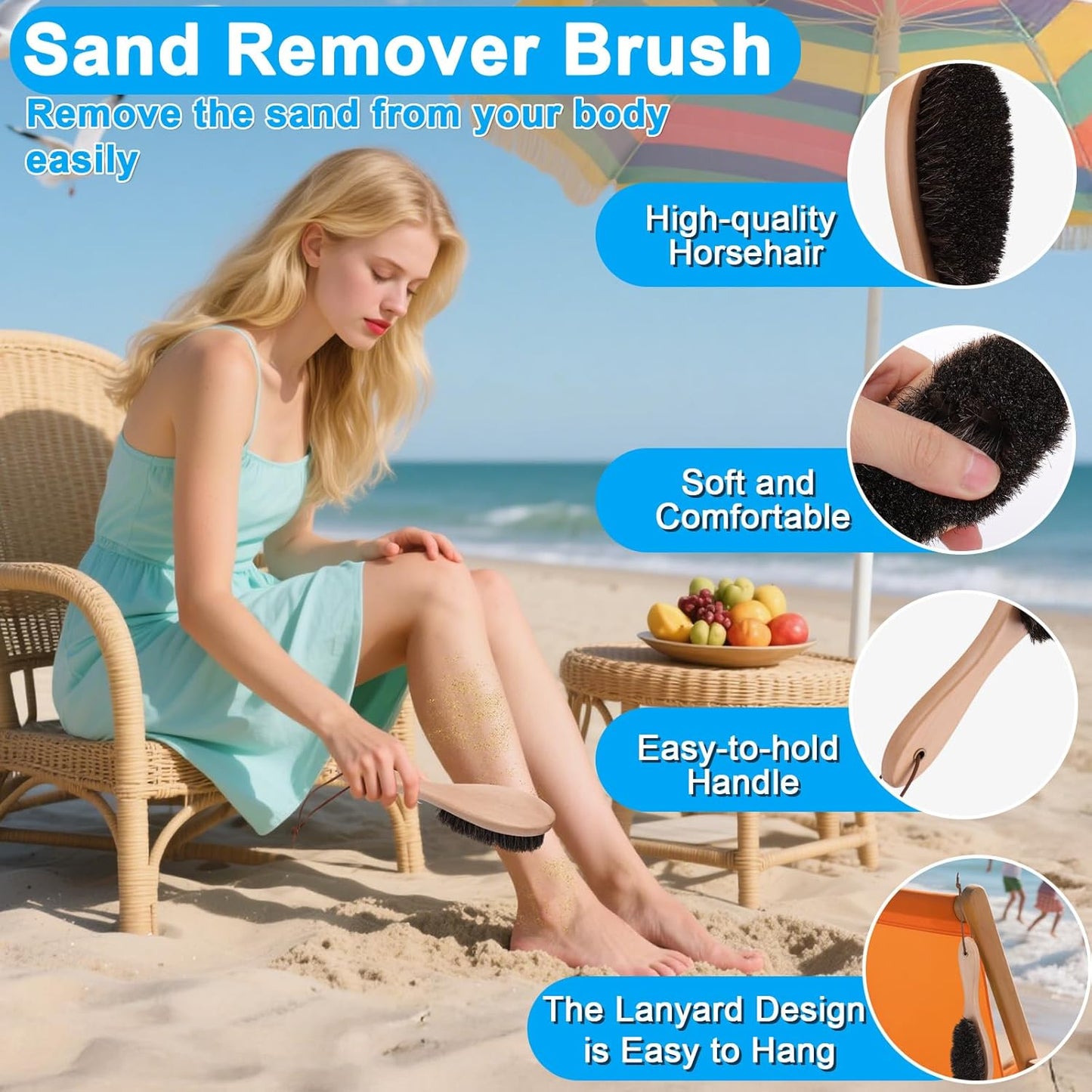 Sand Remover Brush Kits for Beach,Beach Vacation Essentials for Kids Women,Beach Accessories Must Haves for Summer Trip Camping Necessities&Supplies-With Hooks to Hang on the Bogg Bag,5Pcs