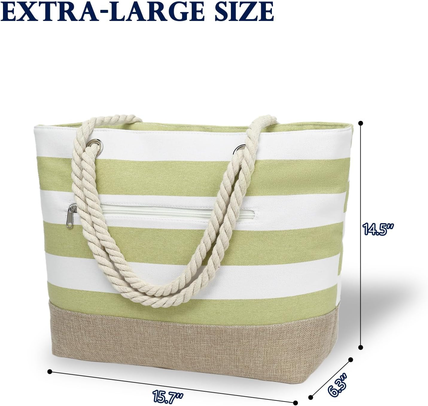 Beach Bags Waterproof Sandproof for Women, Large Canvas Pool Bag with Leakproof Wet Pocket & Zipper Cruise Essentials