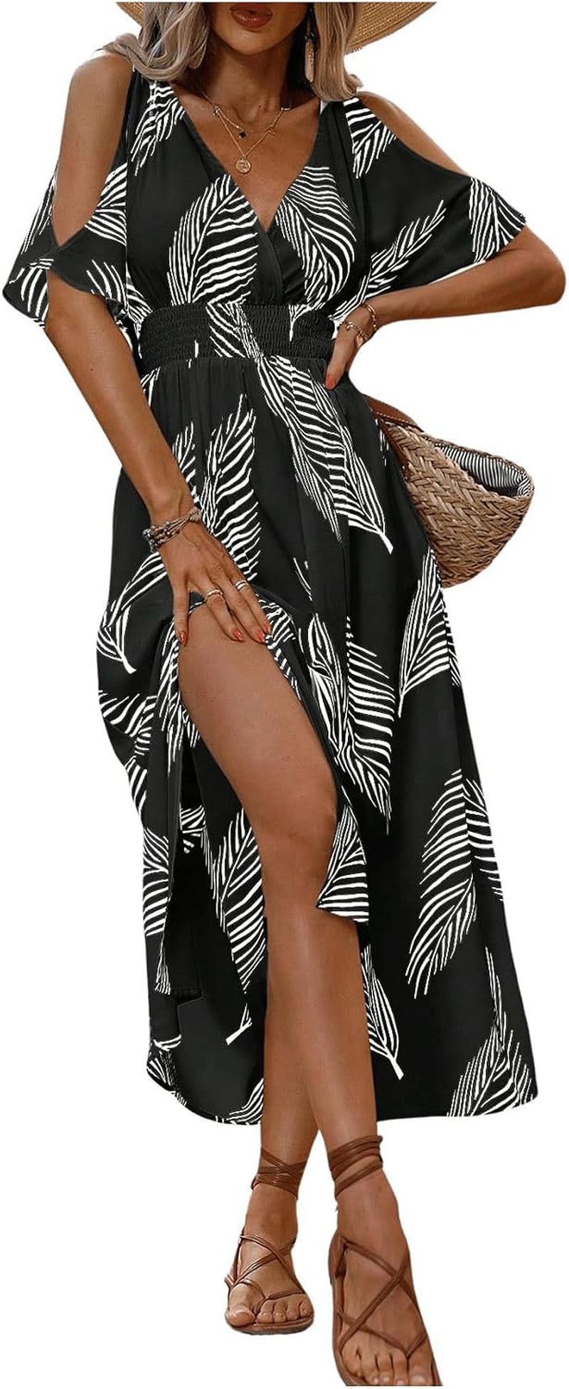 Women'S Vacation Beach Dress Hawaiian Maxi Dresses Tropical Cold Shoulder Sundress Summer Cruise Outfits 2026