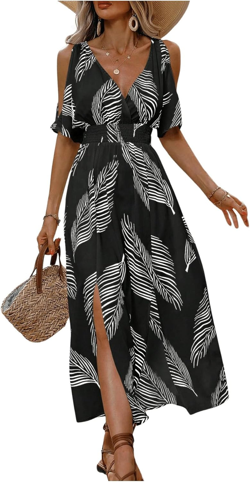 Women'S Vacation Beach Dress Hawaiian Maxi Dresses Tropical Cold Shoulder Sundress Summer Cruise Outfits 2026