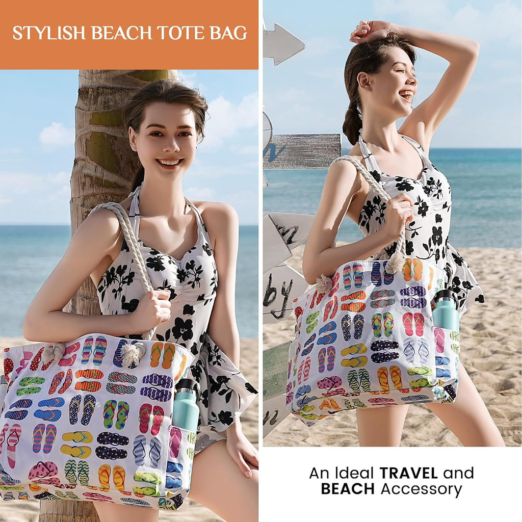 Beach Bag for Women - Large Beach Tote Bag, Beach Bag Waterproof Sandproof, Swim Pool Beach Tote with Zippers