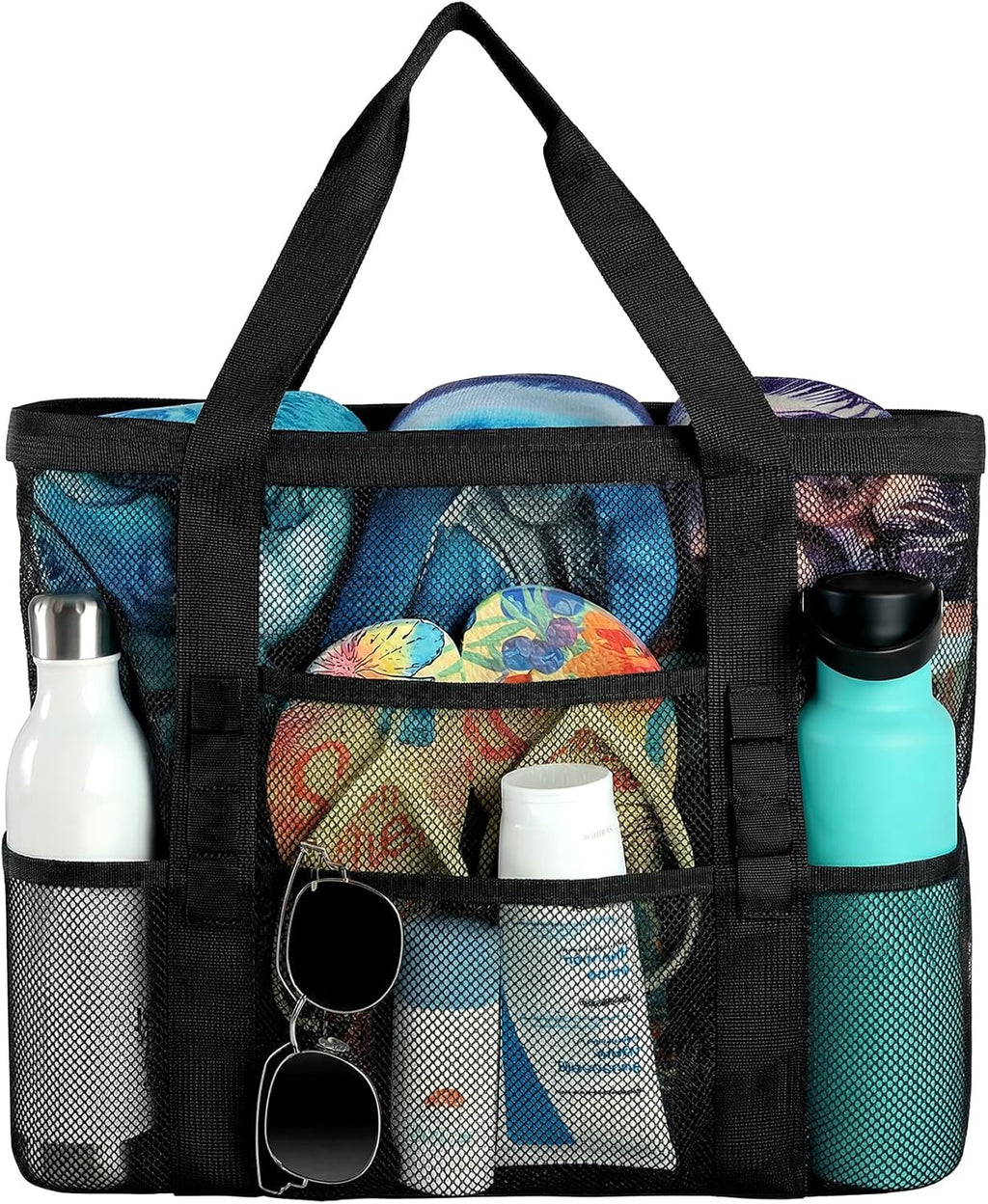 Beach Bag - Mesh Beach Bag Large 8 Pockets, Beach Tote Bag Beach Essentials for Vacation Must Haves