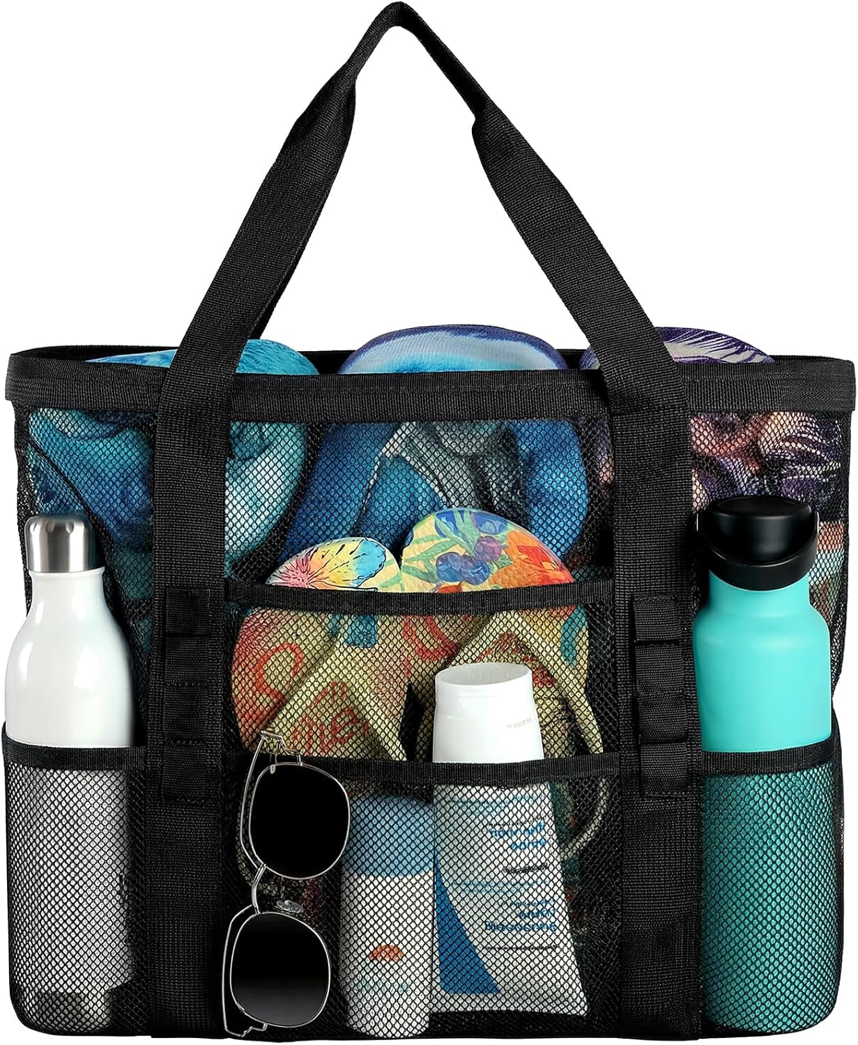Beach Bag - Mesh Beach Bag Large 8 Pockets, Beach Tote Bag Beach Essentials for Vacation Must Haves