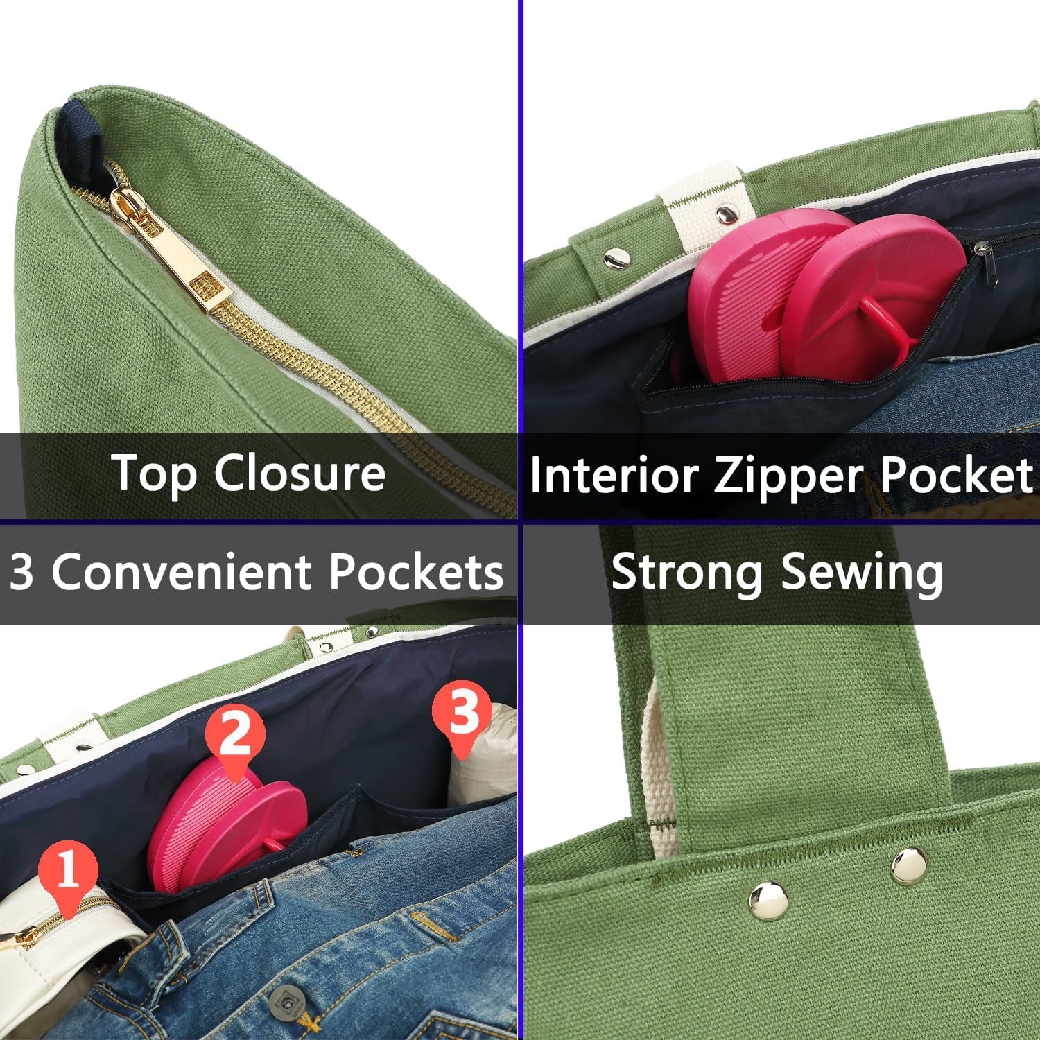 Beach Bags Waterproof Sandproof for Women, Large Canvas Pool Bag with Leakproof Wet Pocket & Zipper Cruise Essentials