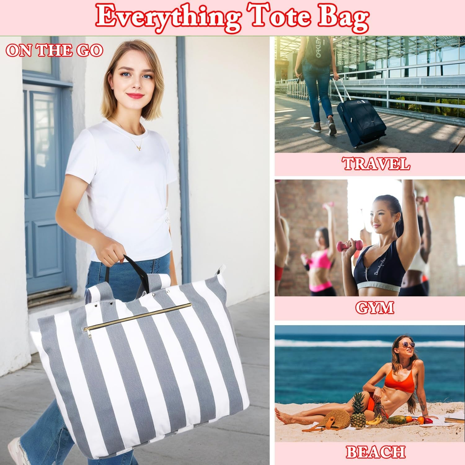 Beach Bags Waterproof Sandproof for Women, Large Canvas Pool Bag with Leakproof Wet Pocket & Zipper Cruise Essentials
