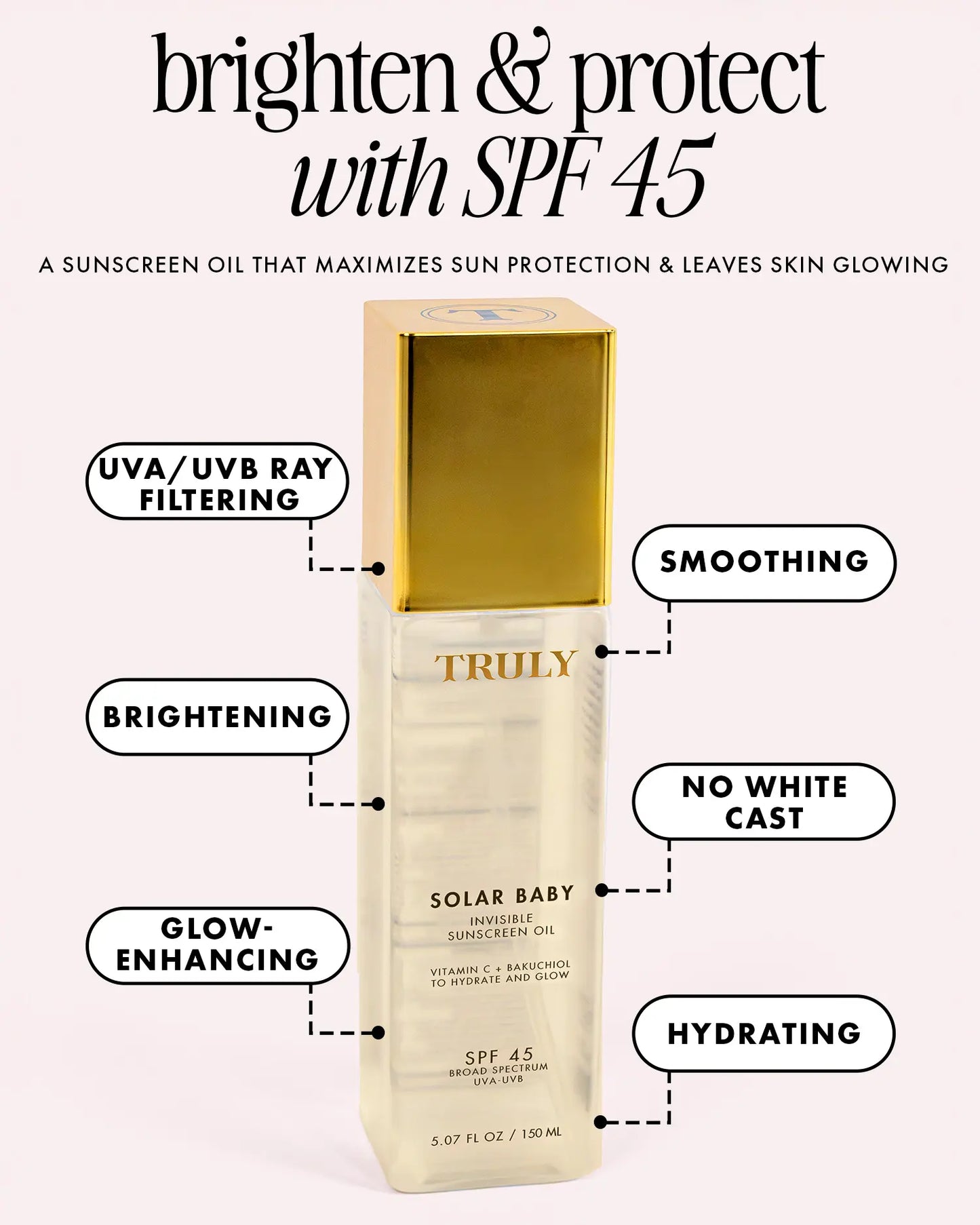 Solar Baby SPF 45 Invisible Sunscreen Oil - Lightweight, Invisible Sunscreen Oil with Vitamin C & Bakuchiol