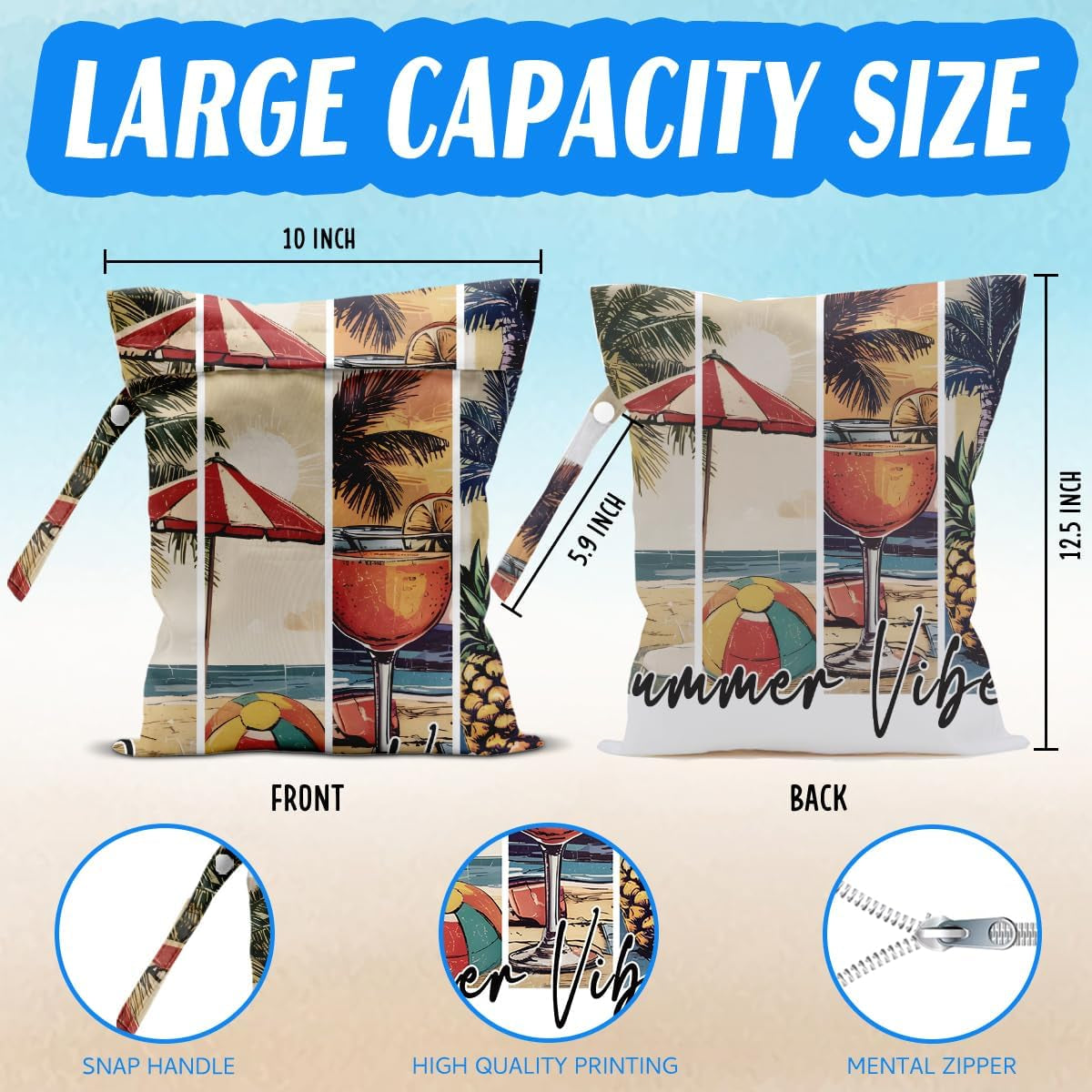 Beach Essentials, Wet Bag for Swimsuit Dirty Clothes Yoga Gym Diaper, Wet Dry Bag, Beach Vacation Essential for Travel Poor Bathing Summer Coastal Gifts Summer Vibes