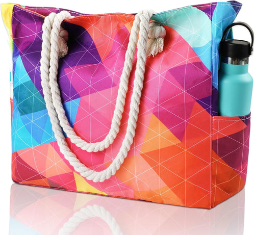 Beach Bag for Women - Large Beach Tote Bag, Waterproof Sandproof Beach Bag with Zipper, Large Swim Pool Beach Tote