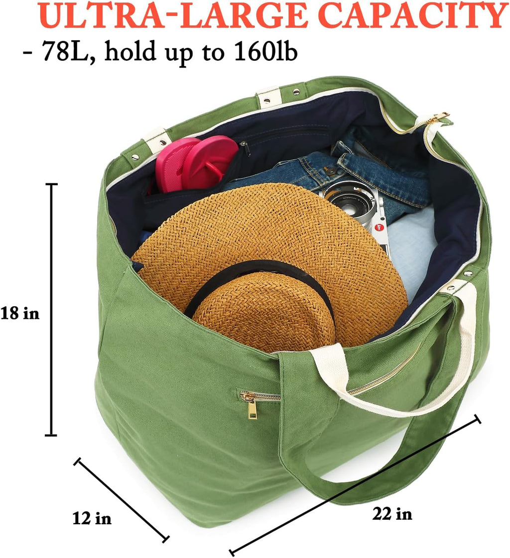 Beach Bags Waterproof Sandproof for Women, Large Canvas Pool Bag with Leakproof Wet Pocket & Zipper Cruise Essentials