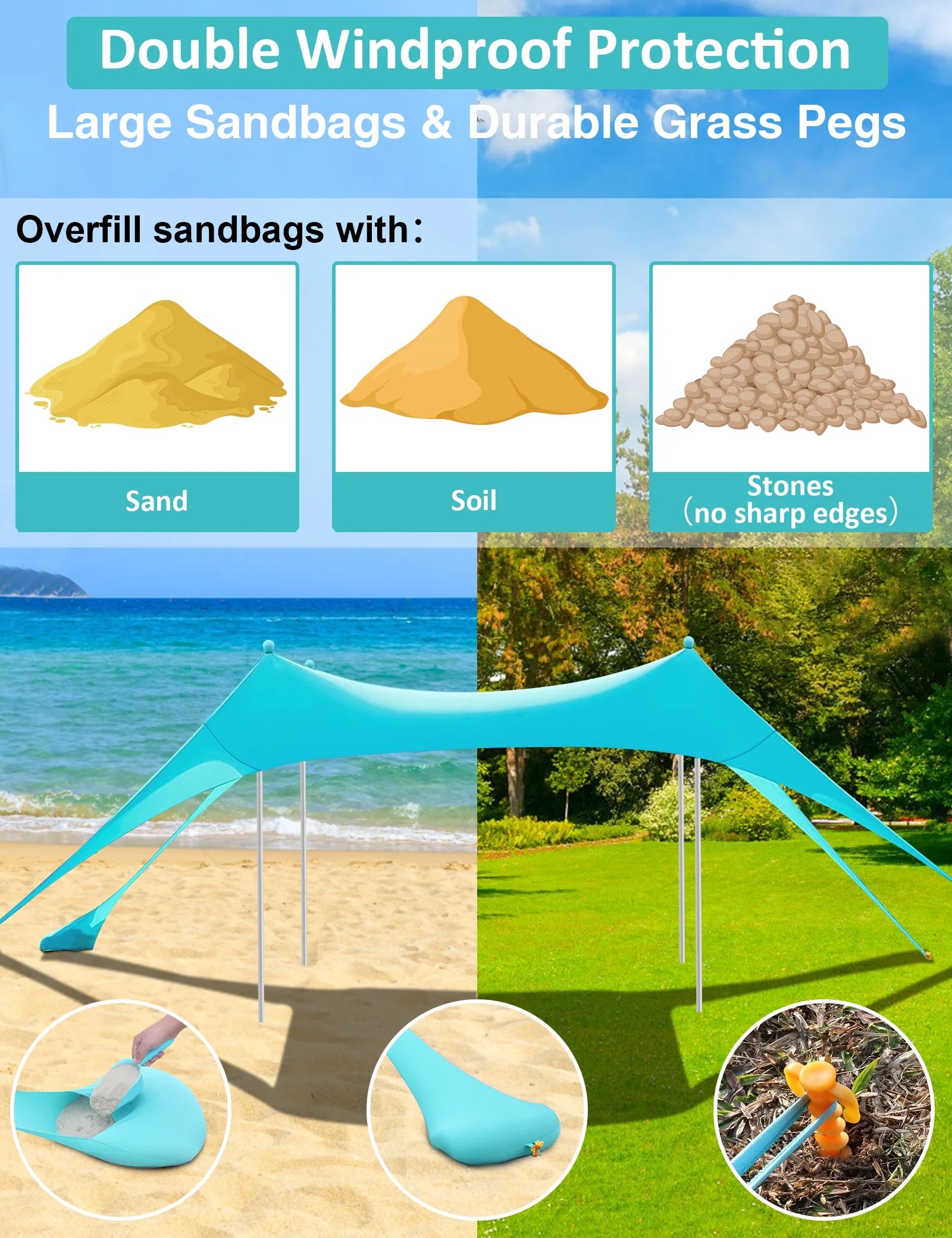 Beach Tent Canopy 10'X10' Beach Tents Sun Shelter 6-8 Person Beach Canopy Tent Sun Shade Easy Setup Pop up Beach Shade Canopy Portable Beach Tent UPF 50+ Waterproof
