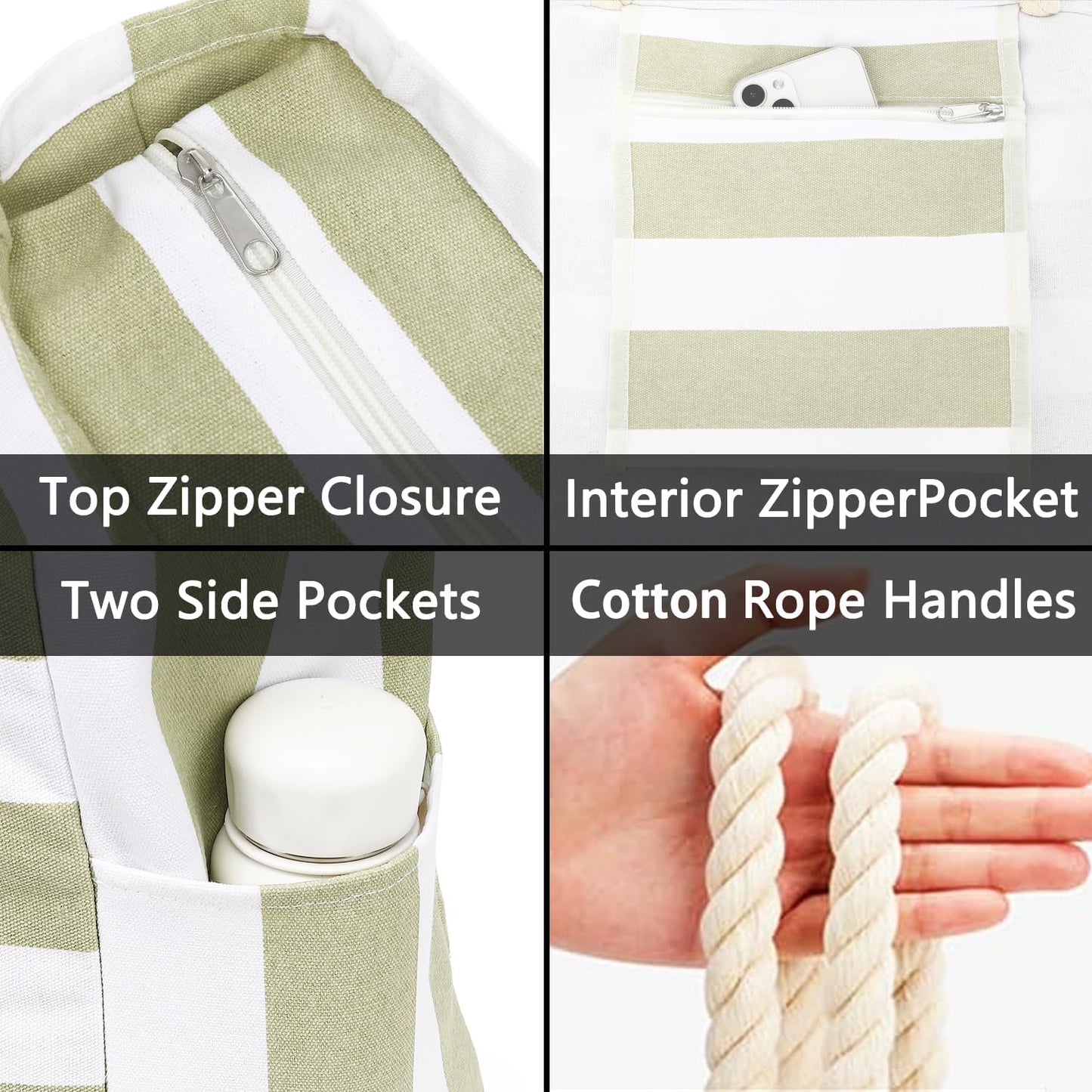 Beach Bags Waterproof Sandproof for Women, Large Canvas Pool Bag with Leakproof Wet Pocket & Zipper Cruise Essentials