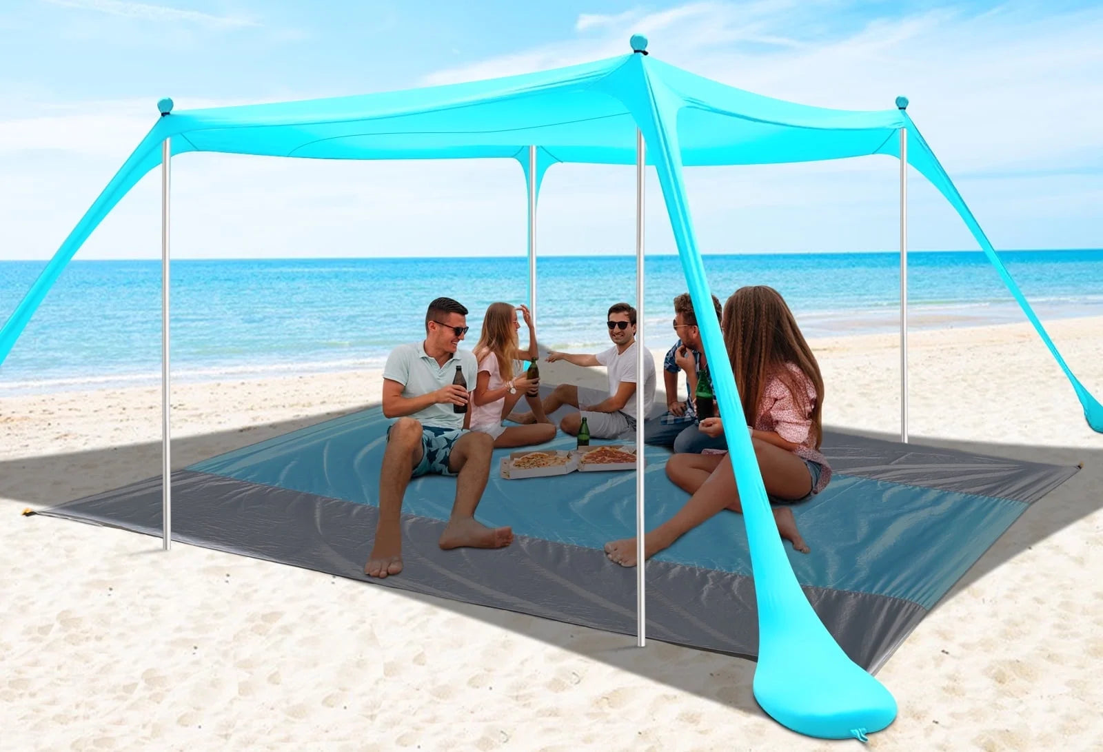 Beach Tent Canopy 10'X10' Beach Tents Sun Shelter 6-8 Person Beach Canopy Tent Sun Shade Easy Setup Pop up Beach Shade Canopy Portable Beach Tent UPF 50+ Waterproof