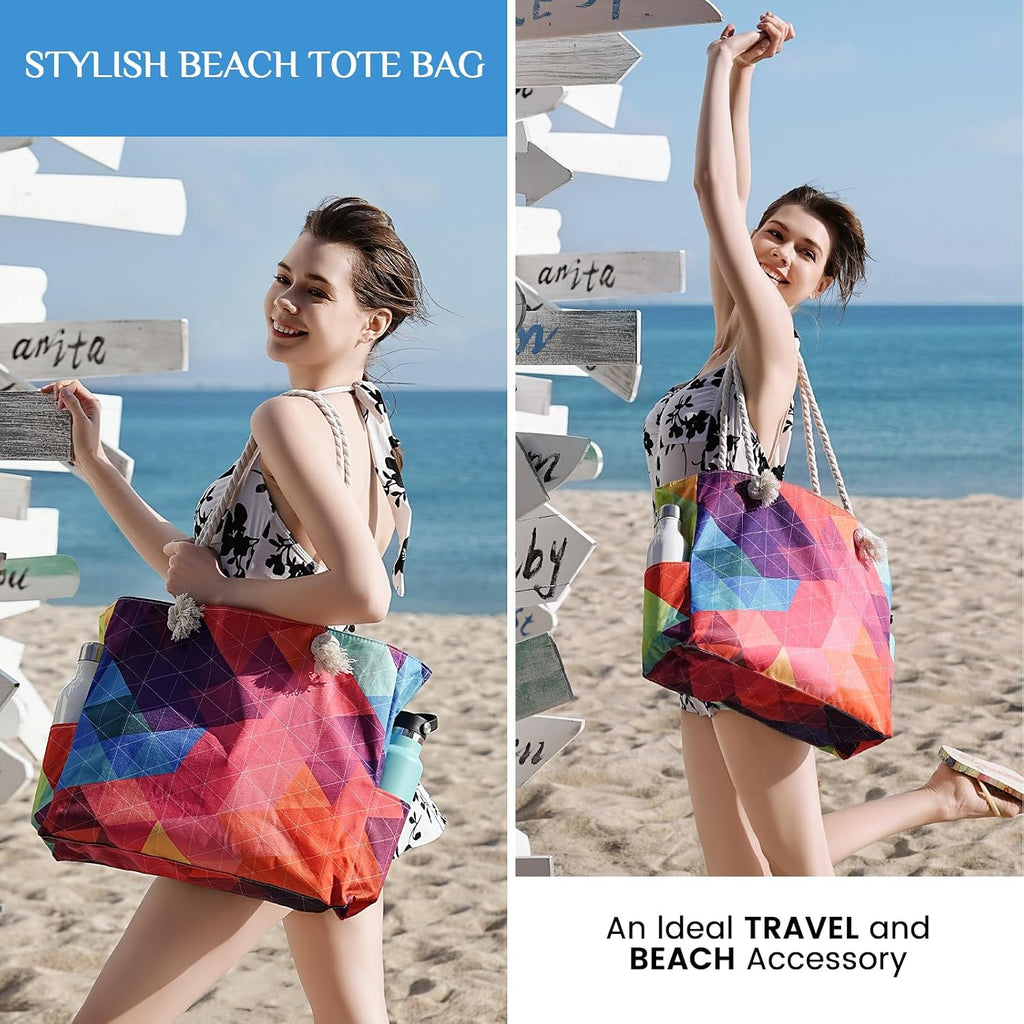 Beach Bag for Women - Large Beach Tote Bag, Waterproof Sandproof Beach Bag with Zipper, Large Swim Pool Beach Tote