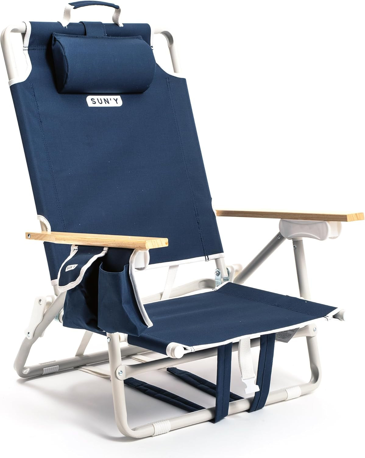 Escapes Backpack Beach Chair - Made W/Ocean Bound Plastics, Customizable W/Molle Accessories, Ultra Lightweight, Low-Seat Natural Comfort, Durable, Rust Free & Waterproof - Nautical Navy