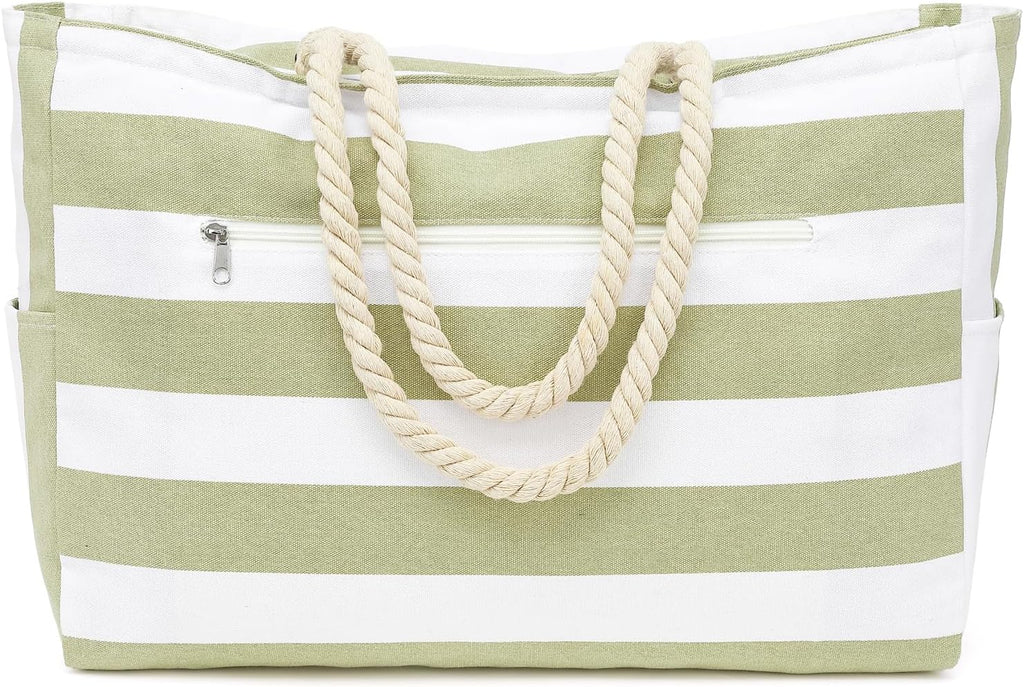 Beach Bags Waterproof Sandproof for Women, Large Canvas Pool Bag with Leakproof Wet Pocket & Zipper Cruise Essentials