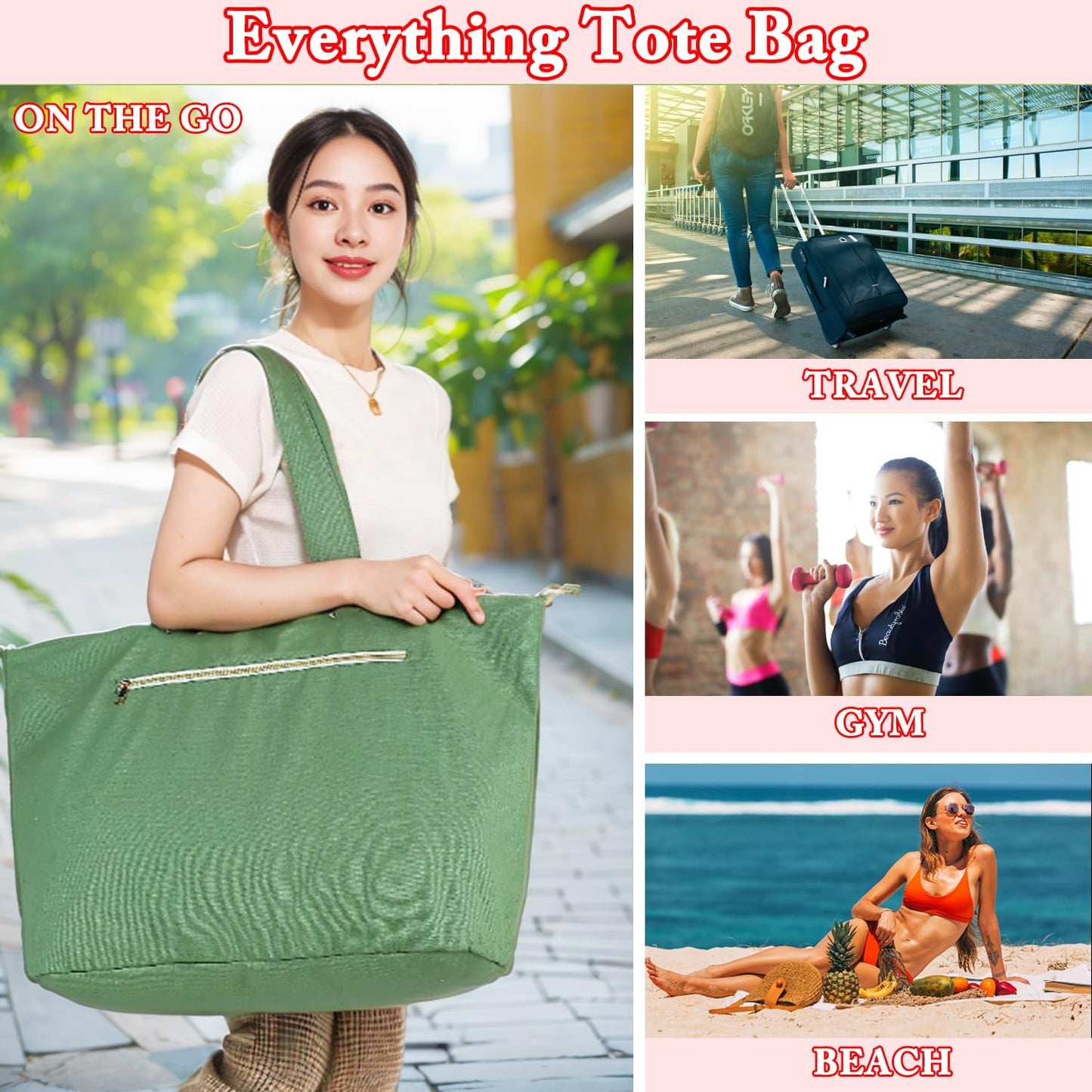 Beach Bags Waterproof Sandproof for Women, Large Canvas Pool Bag with Leakproof Wet Pocket & Zipper Cruise Essentials