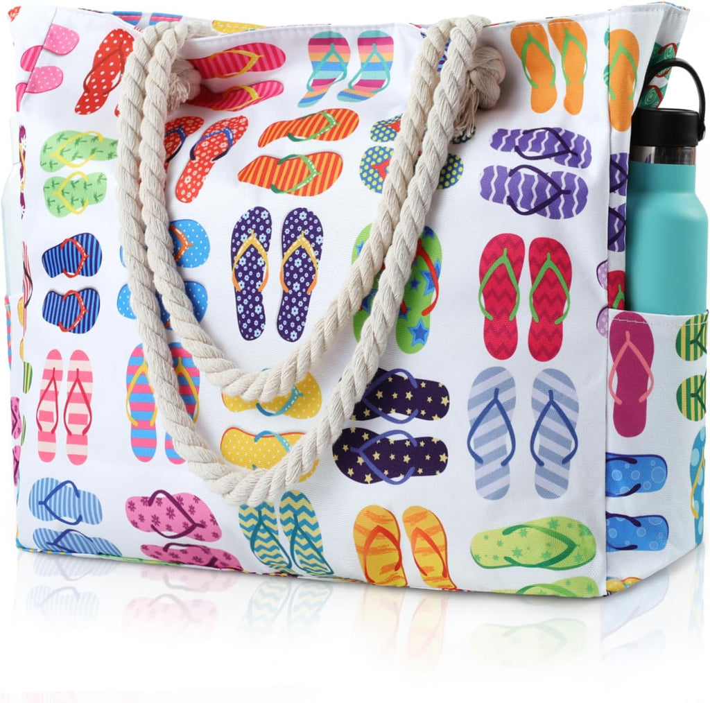 Beach Bag for Women - Large Beach Tote Bag, Beach Bag Waterproof Sandproof, Swim Pool Beach Tote with Zippers