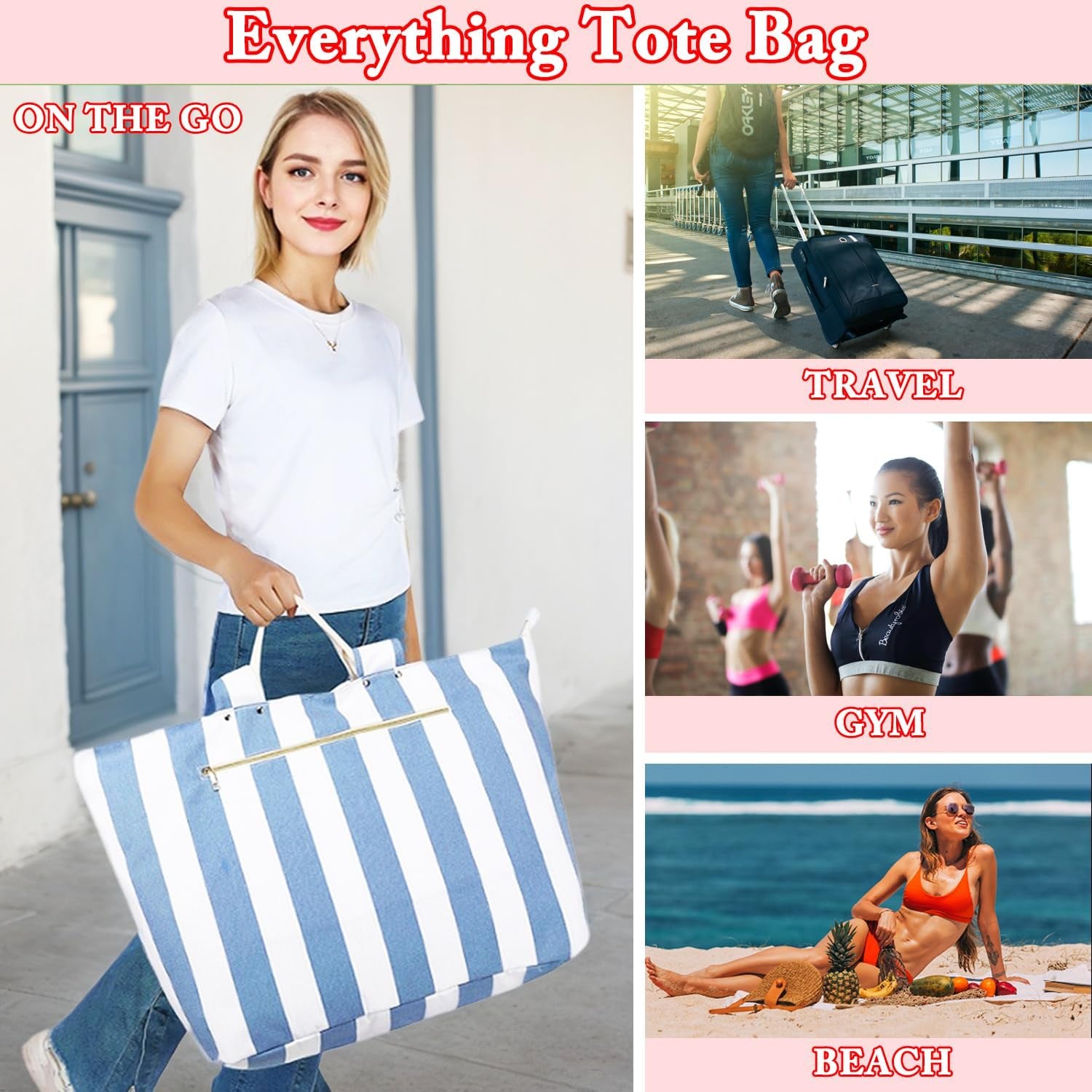 Beach Bags Waterproof Sandproof for Women, Large Canvas Pool Bag with Leakproof Wet Pocket & Zipper Cruise Essentials