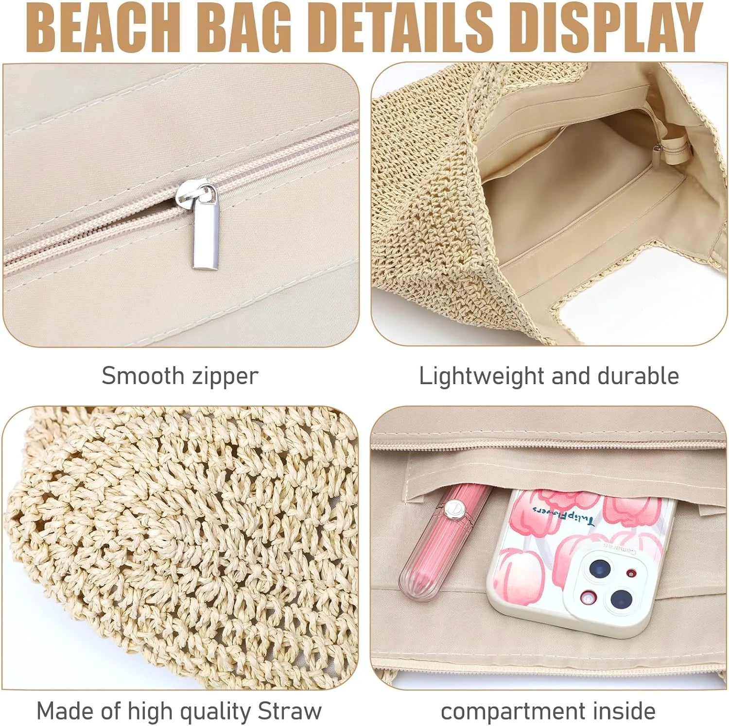 Straw Beach Bag for Women Summer Woven Beach Tote Bag Shoulder Handbags Boho Bag