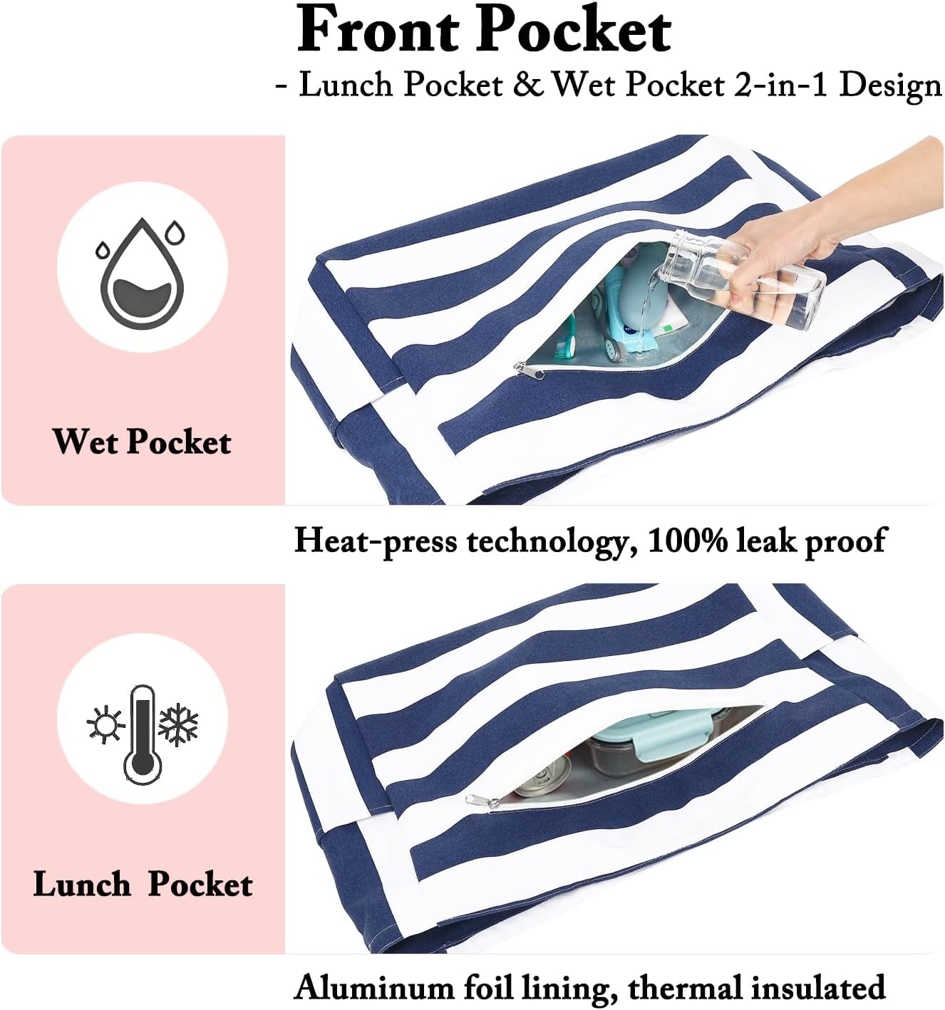 Beach Bags Waterproof Sandproof for Women, Large Canvas Pool Bag with Leakproof Wet Pocket & Zipper Cruise Essentials