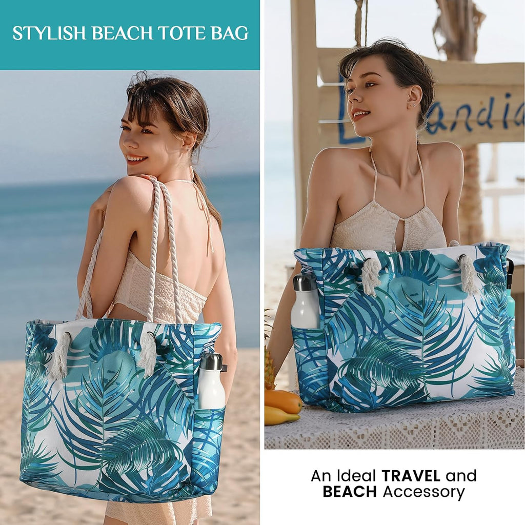 Beach Bag for Women - Large Beach Tote Bag, Waterproof Sandproof Beach Bag with Zipper, Large Swim Pool Beach Tote