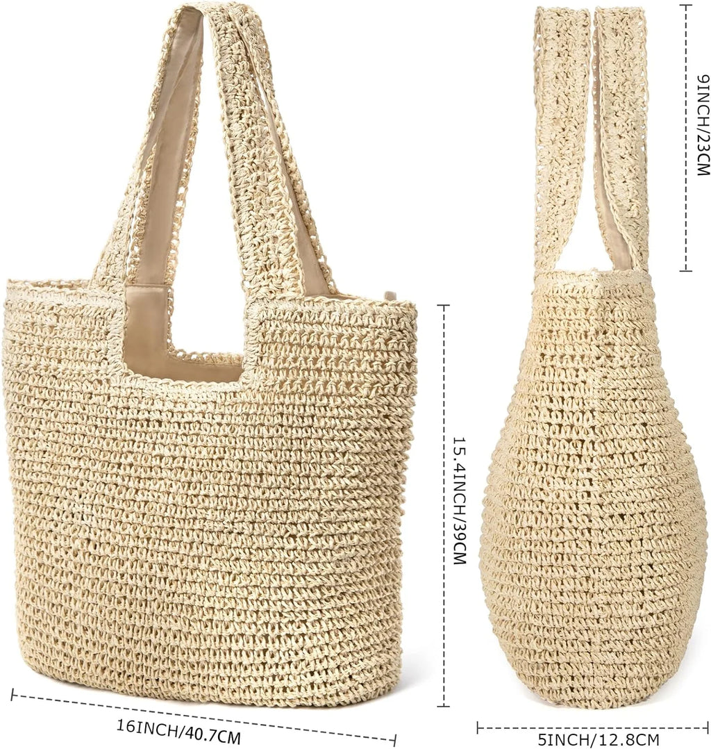 Straw Beach Bag for Women Summer Woven Beach Tote Bag Shoulder Handbags Boho Bag