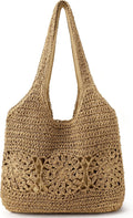 Beach Bag, Straw Beach Bags for Women, Floral Designed Beach Tote Lightweight Foldable Straw Bag