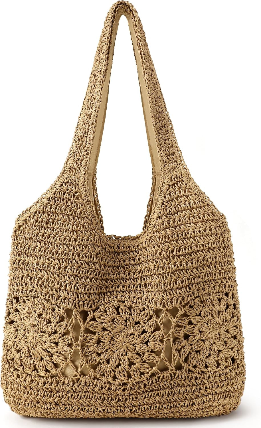 Beach Bag, Straw Beach Bags for Women, Floral Designed Beach Tote Lightweight Foldable Straw Bag