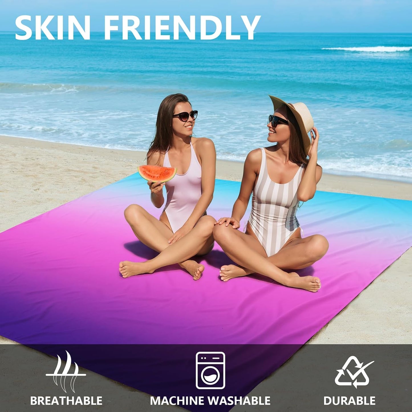 Beach Blanket Waterproof Sandproof Beach Mat 79" X 83"/10'X9'For 2-8 Adults Quick Drying Outdoor Picnic Mat Beach Accessories for Travel, Camping, Hiking
