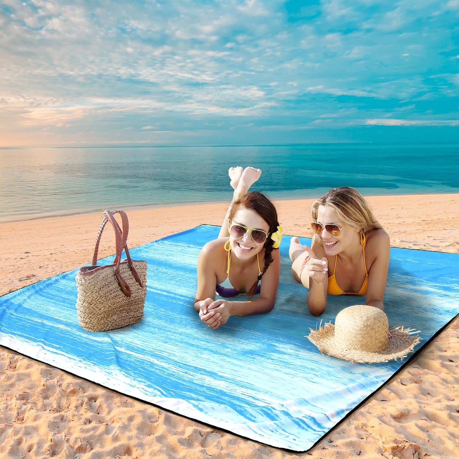 Beach Blanket Waterproof Sandproof Beach Mat 79" X 83"/10'X9'For 2-8 Adults Quick Drying Outdoor Picnic Mat Beach Accessories for Travel, Camping, Hiking