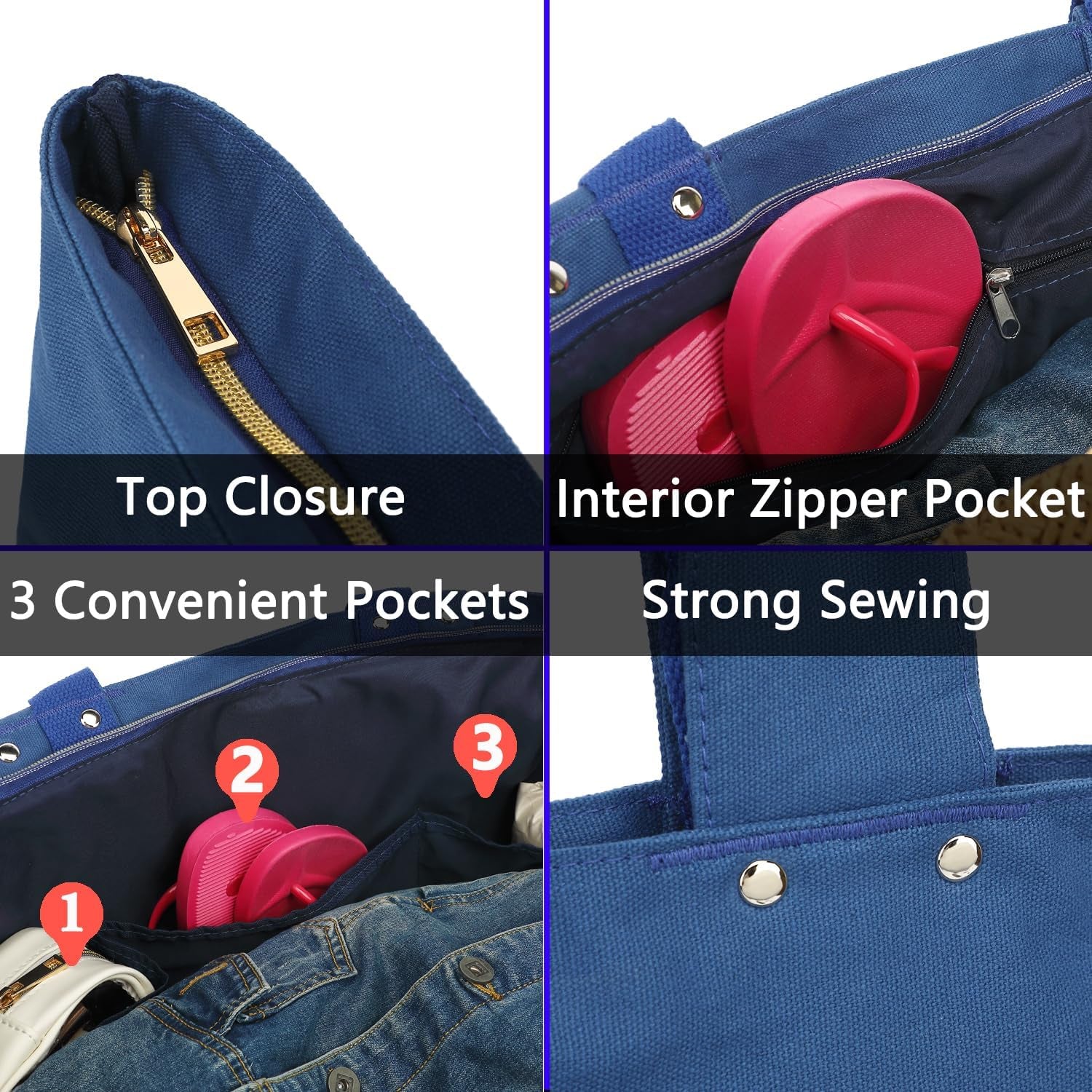 Beach Bags Waterproof Sandproof for Women, Large Canvas Pool Bag with Leakproof Wet Pocket & Zipper Cruise Essentials